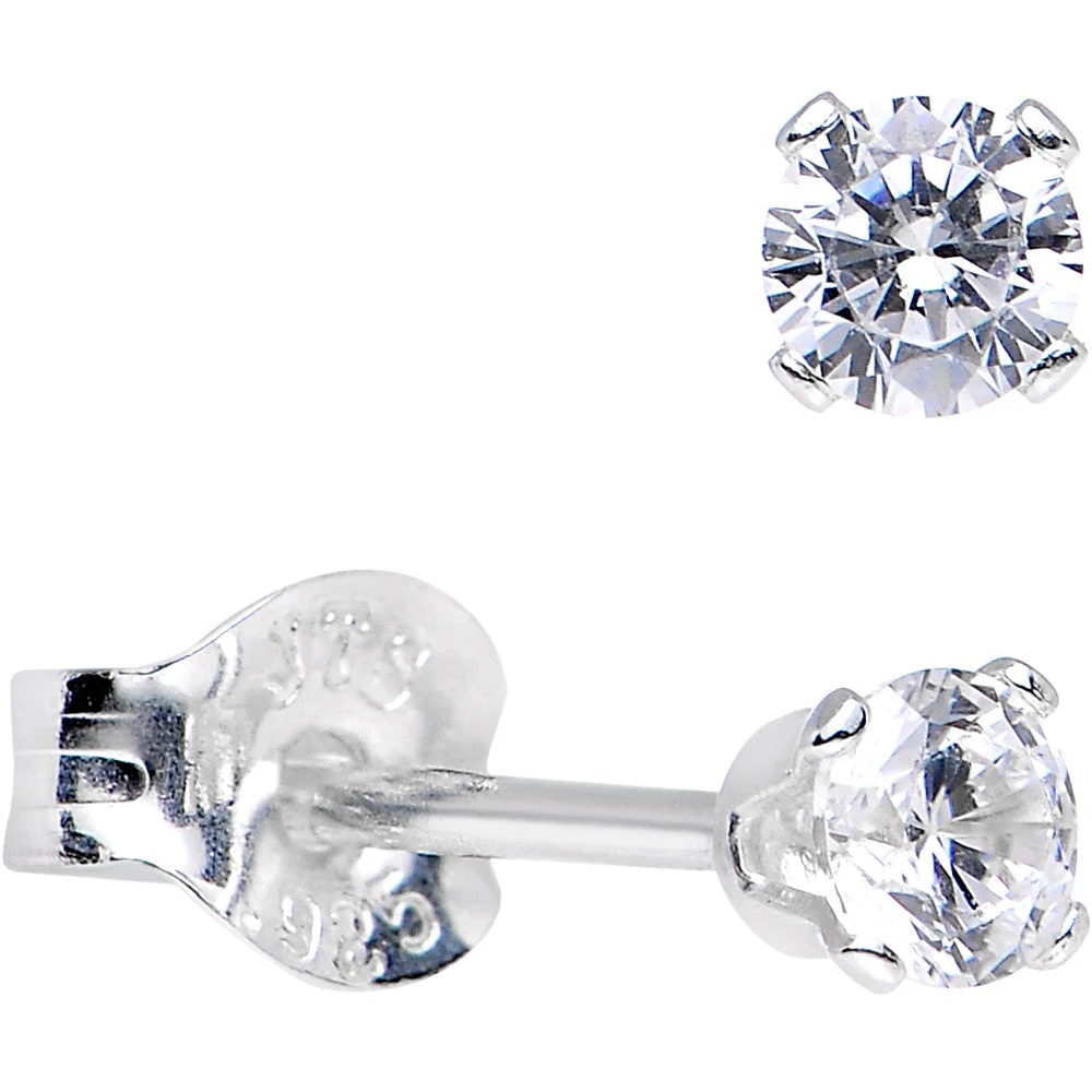 925 Sterling Silver CZ Stud Earrings - Image 3