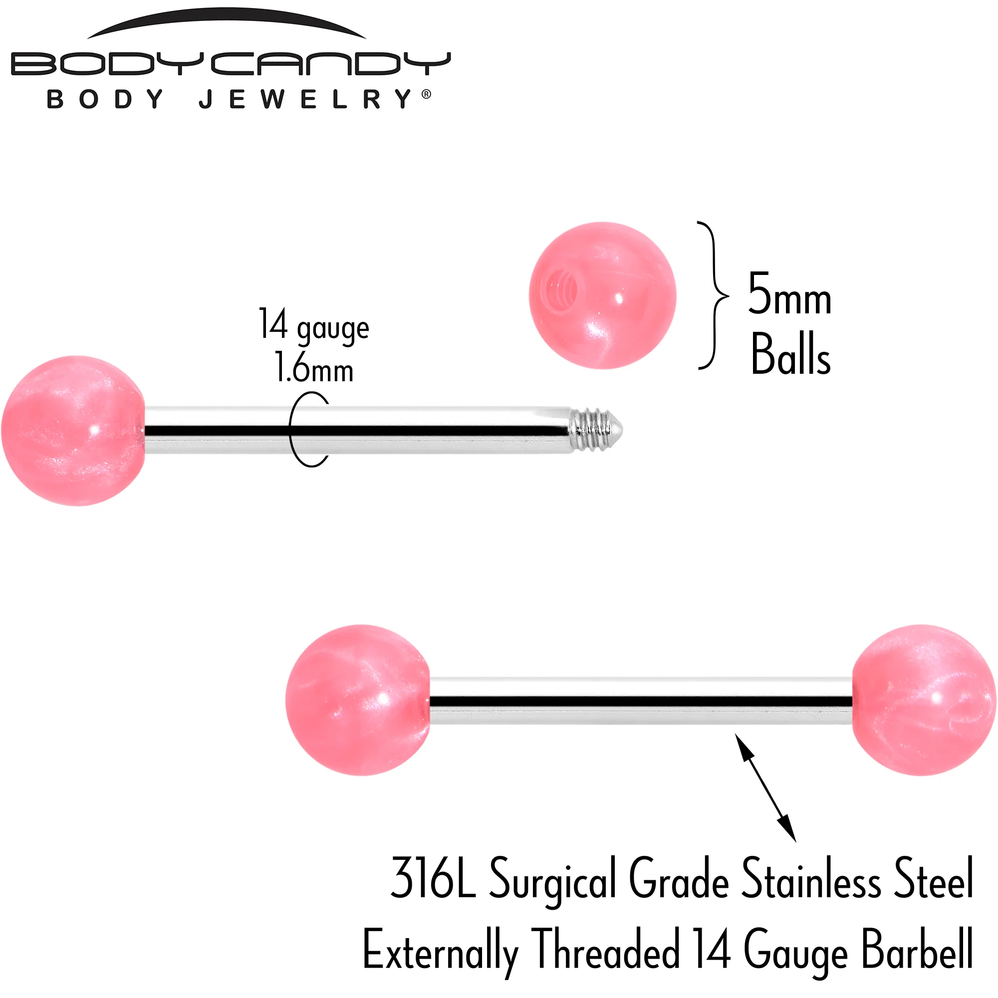 14G 9/16 Color Acrylic Ball Ends Barbell Nipple Ring Set - Image 2