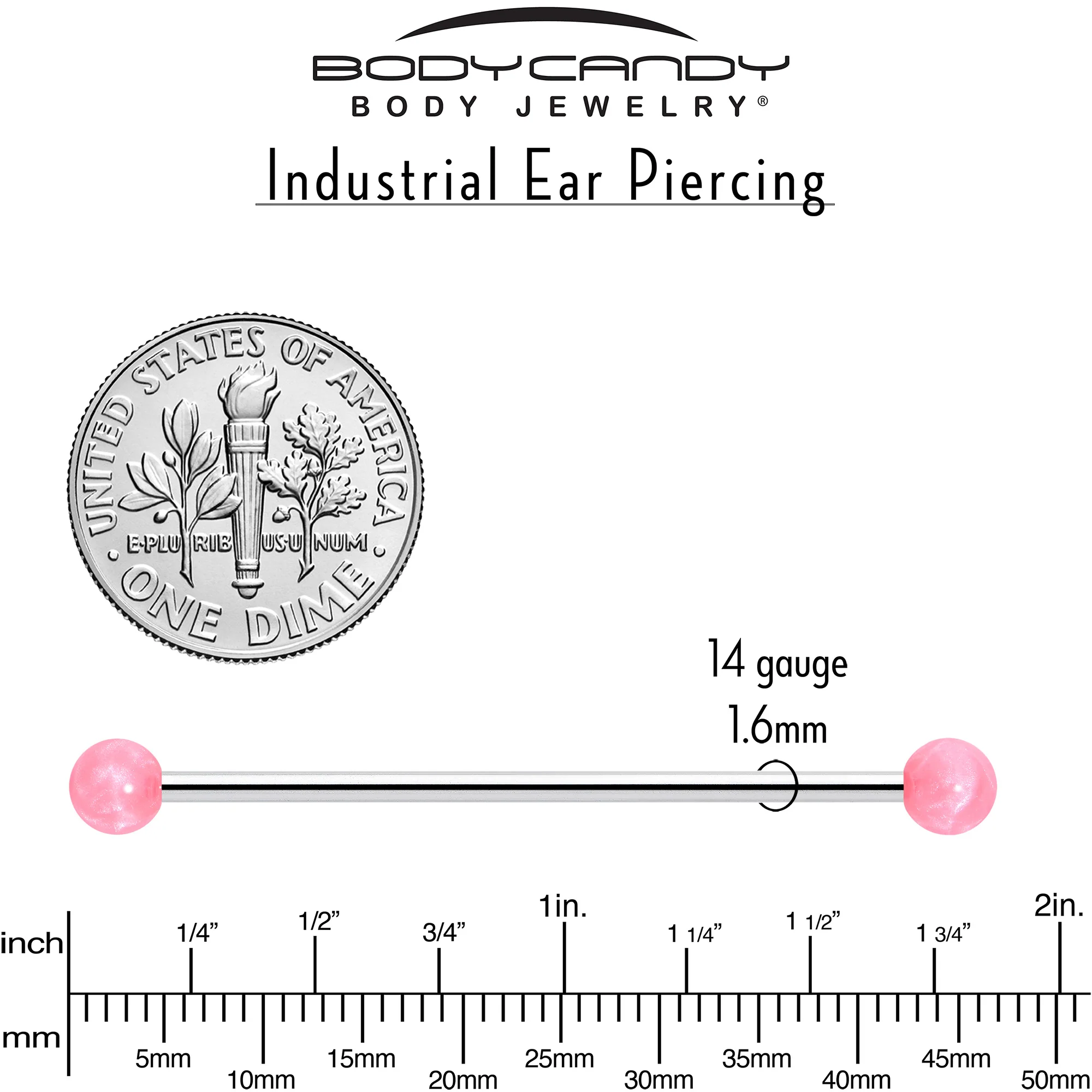 14G Color Acrylic Ball Industrial Barbell 38mm - Image 3