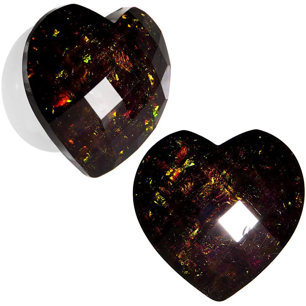 White Acrylic Black Faceted Valentine Love Heart Saddle Plug Set 12mm to 26mm - Image 5