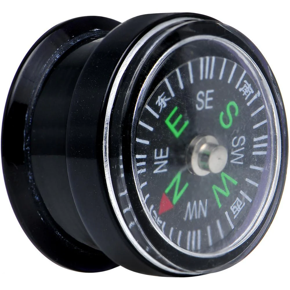 Acrylic Black Find Your Direction Compass Screw Fit Plug 0G to 1" - Image 11