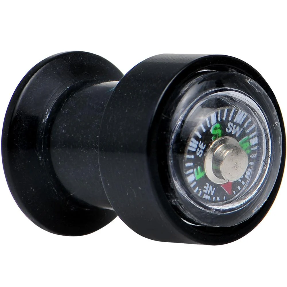 Acrylic Black Find Your Direction Compass Screw Fit Plug 0G to 1" - Image 5