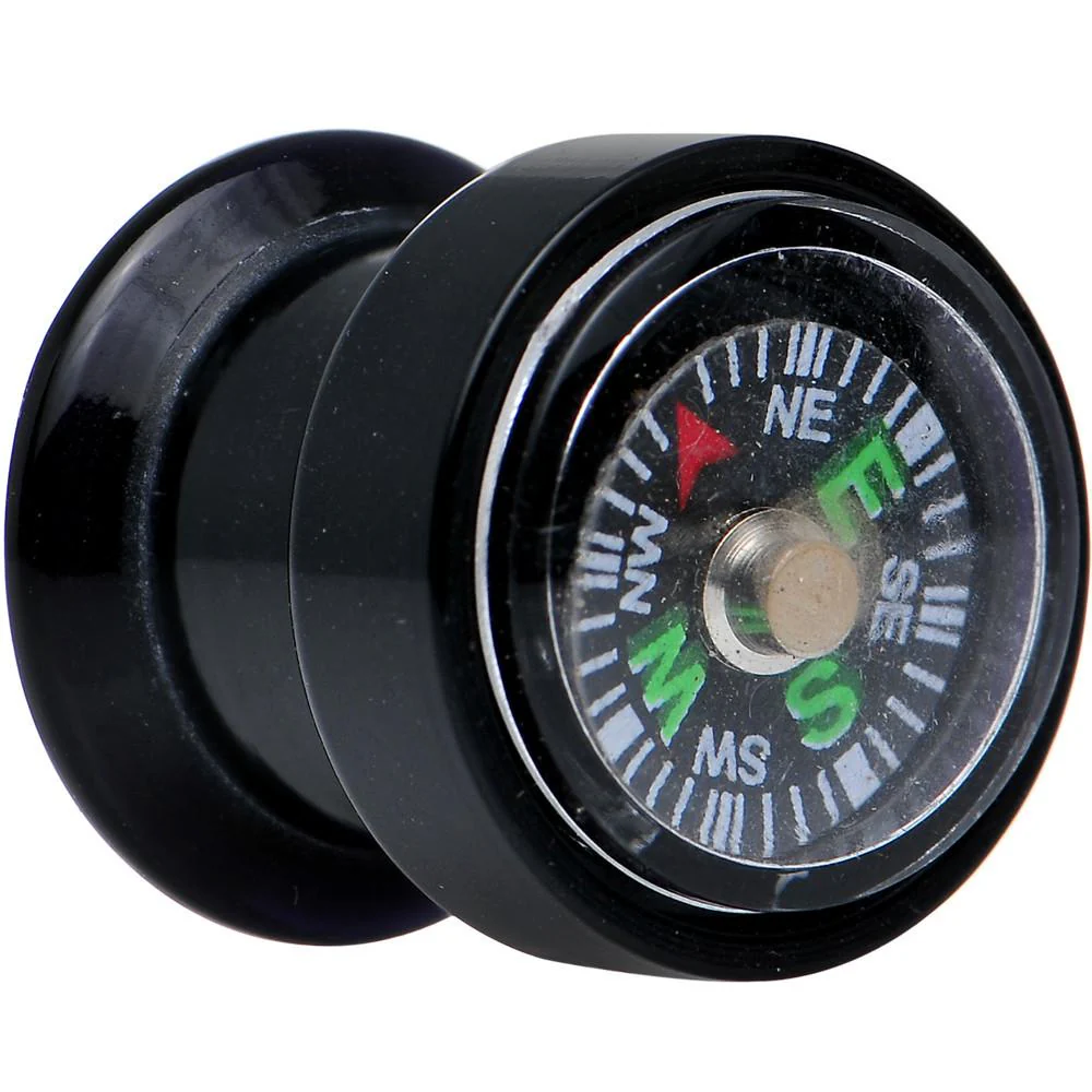 Acrylic Black Find Your Direction Compass Screw Fit Plug 0G to 1" - Image 6