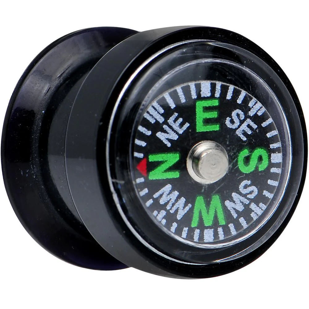 Acrylic Black Find Your Direction Compass Screw Fit Plug 0G to 1" - Image 7