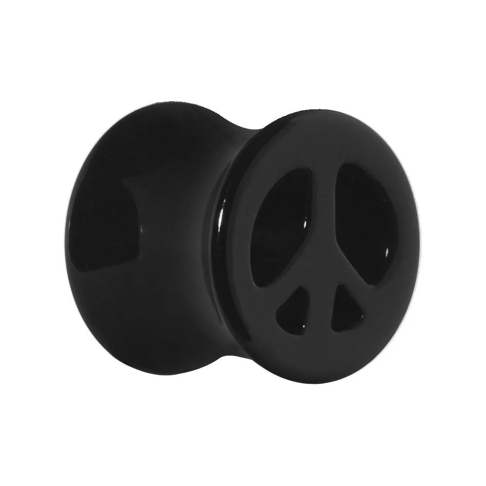 Acrylic Black Peace Sign Tunnel Plug 2G to 20mm - Image 2