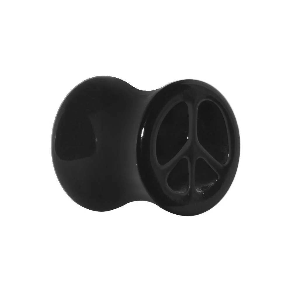 Acrylic Black Peace Sign Tunnel Plug 2G to 20mm - Image 3