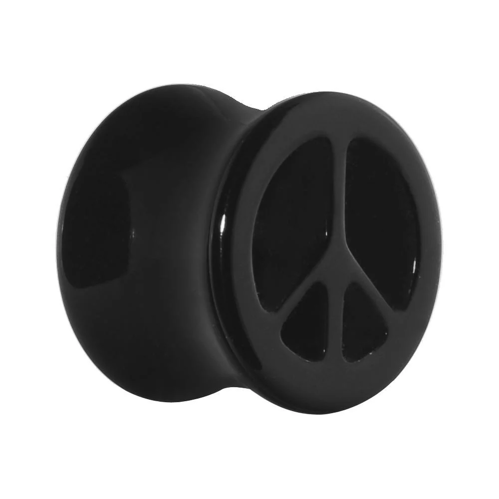 Acrylic Black Peace Sign Tunnel Plug 2G to 20mm - Image 5