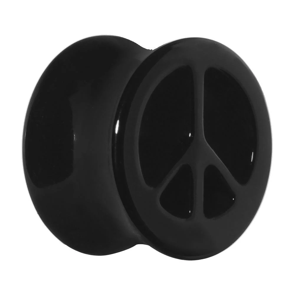 Acrylic Black Peace Sign Tunnel Plug 2G to 20mm - Image 6