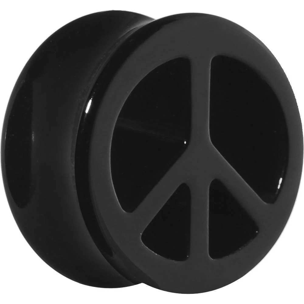 Acrylic Black Peace Sign Tunnel Plug 2G to 20mm - Image 7
