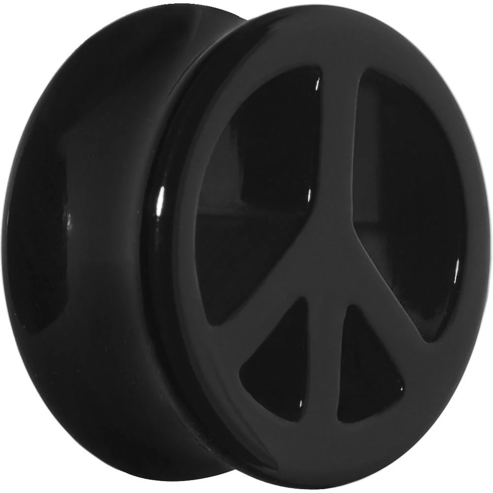 Acrylic Black Peace Sign Tunnel Plug 2G to 20mm - Image 8