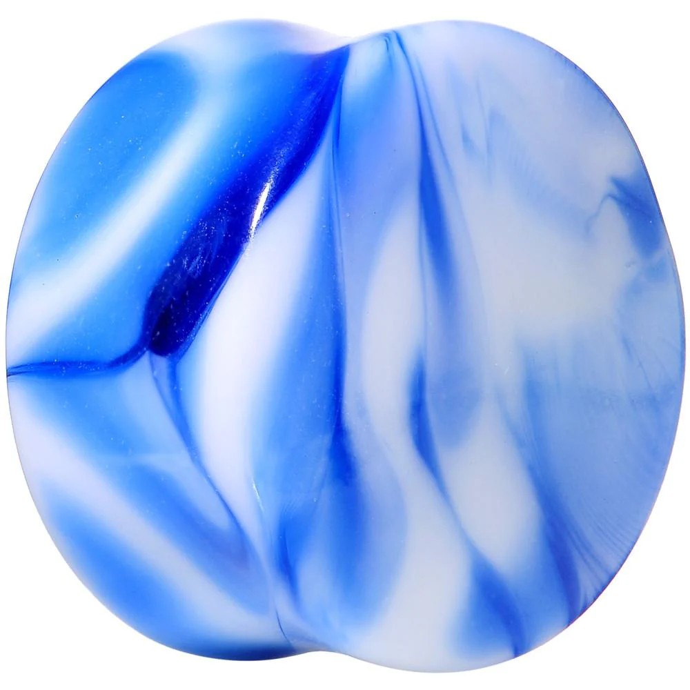 Acrylic Blue and White Marbled Saddle Plug 6G to 1 Inch - Image 10