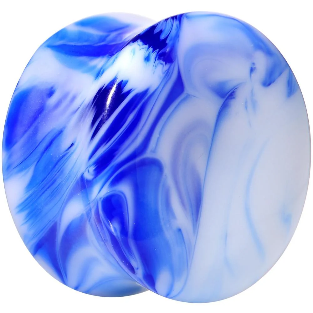 Acrylic Blue and White Marbled Saddle Plug 6G to 1 Inch - Image 11