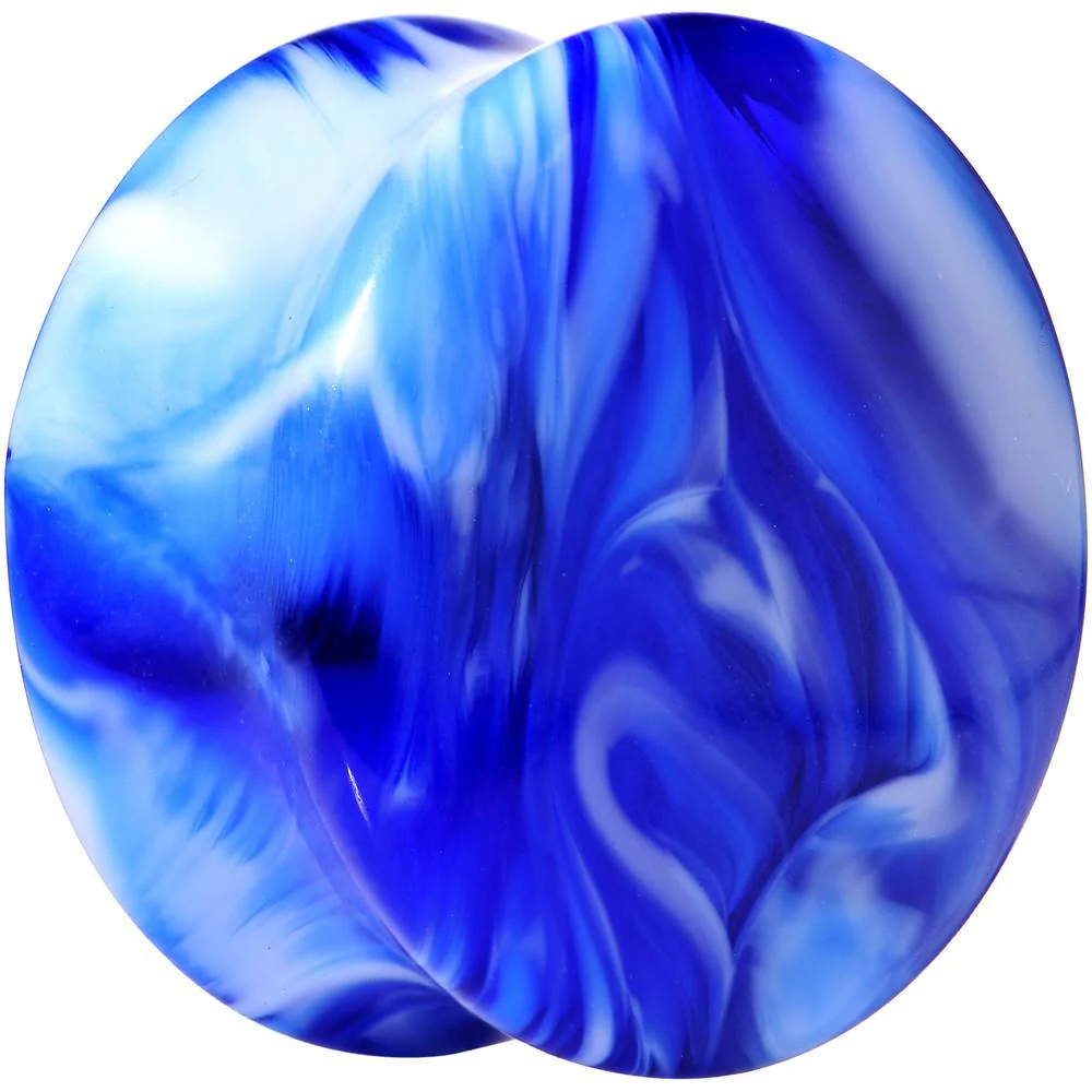 Acrylic Blue and White Marbled Saddle Plug 6G to 1 Inch - Image 12