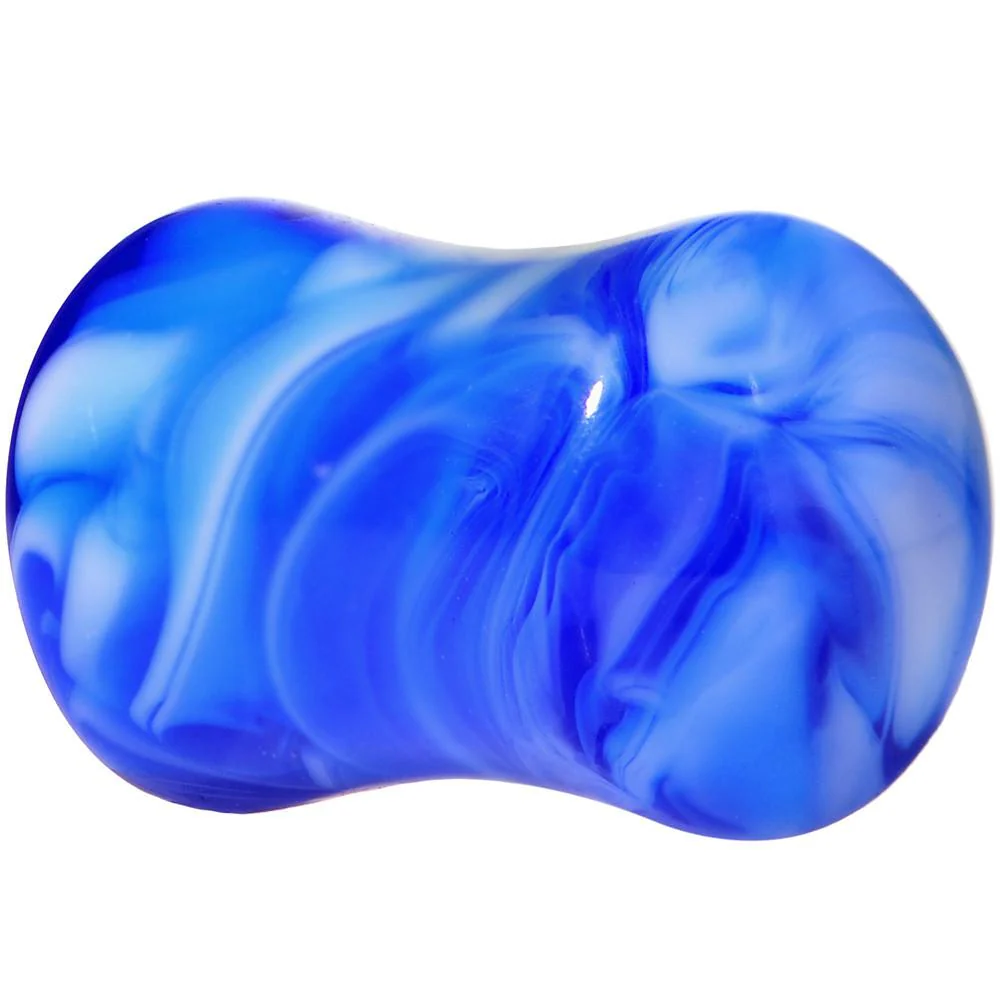 Acrylic Blue and White Marbled Saddle Plug 6G to 1 Inch - Image 2