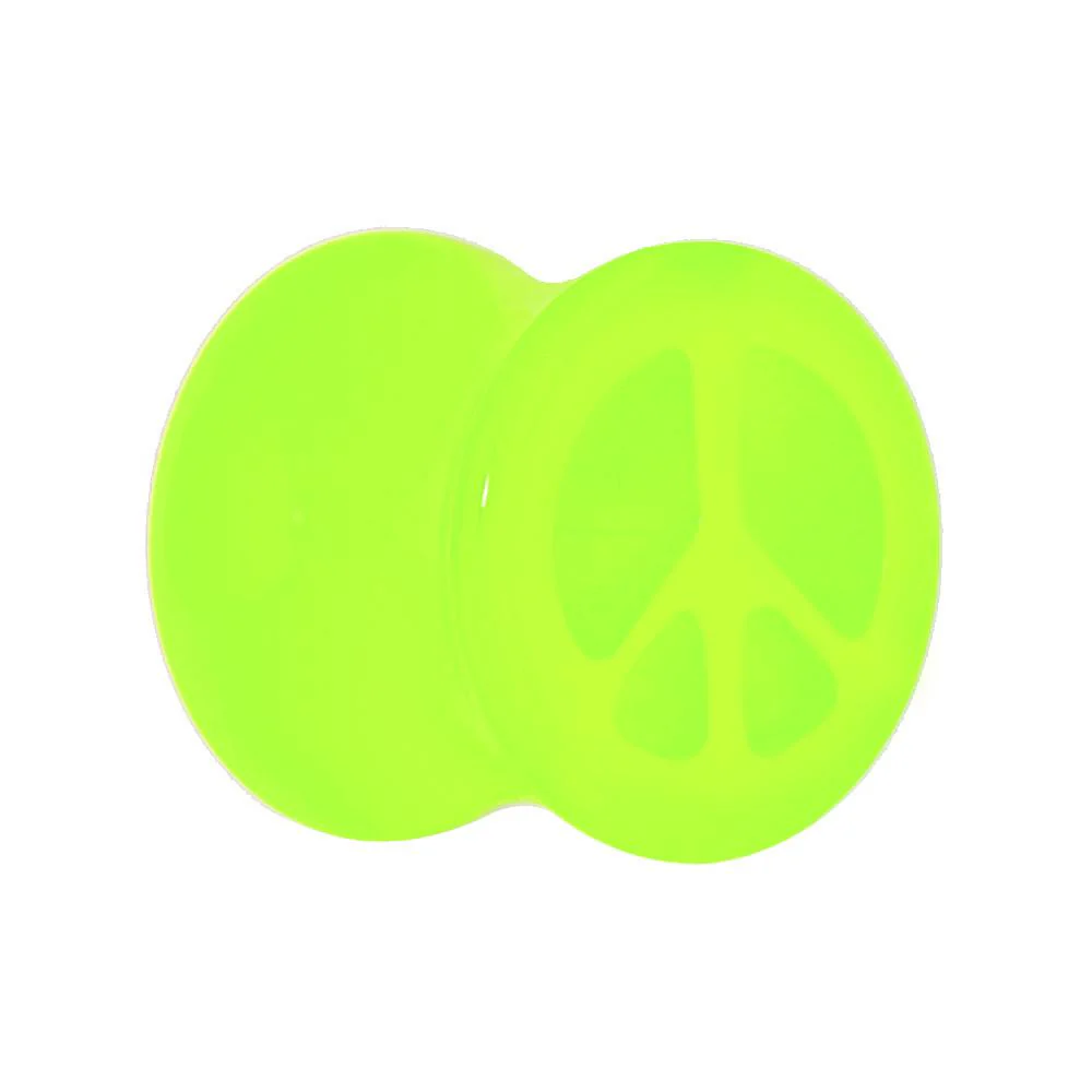 Acrylic Neon Green Peace Sign Tunnel Plug 2G to 20mm - Image 2
