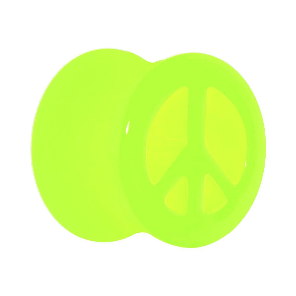 Acrylic Neon Green Peace Sign Tunnel Plug 2G to 20mm - Image 5