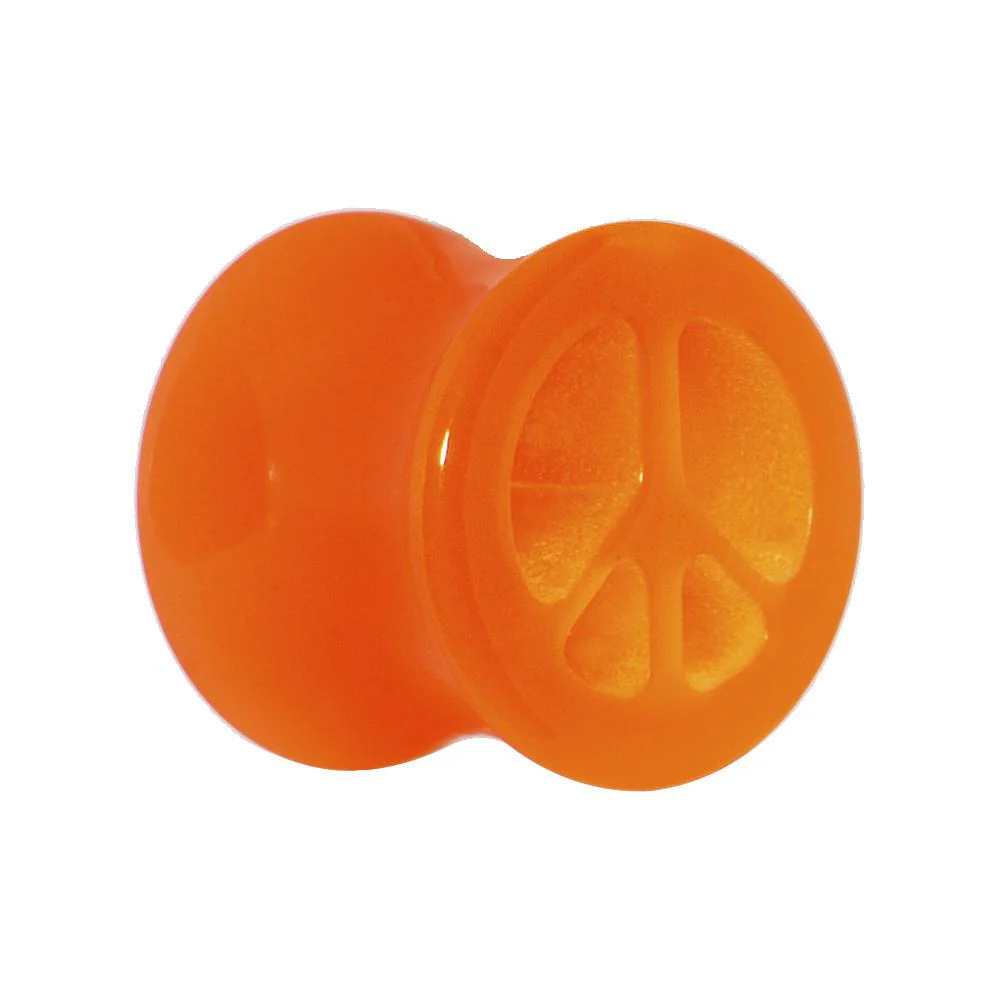 Acrylic Neon Orange Peace Sign Tunnel Plug 2G to 20mm - Image 2