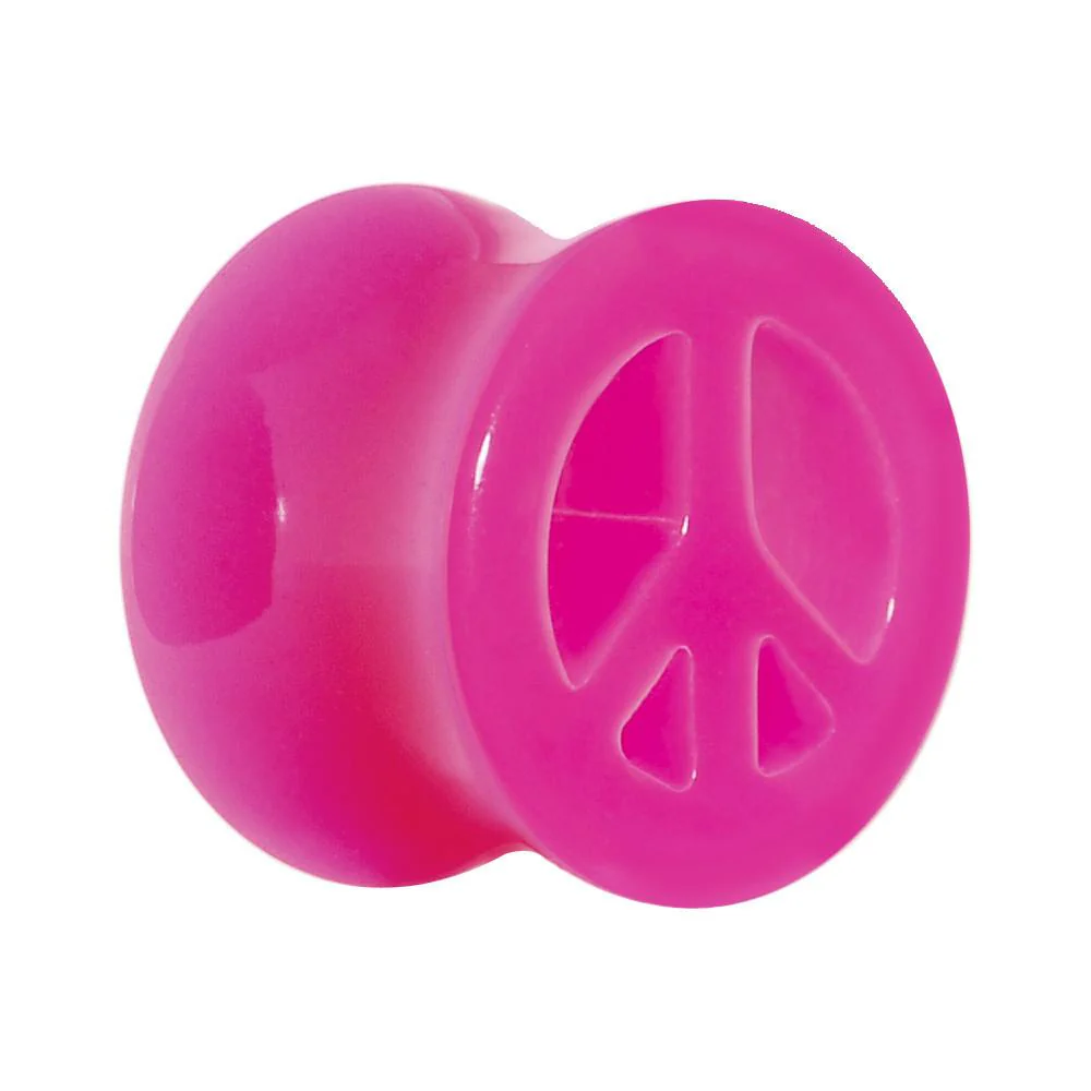 Acrylic Neon Pink Peace Sign Tunnel Plug 2G to 20mm - Image 5