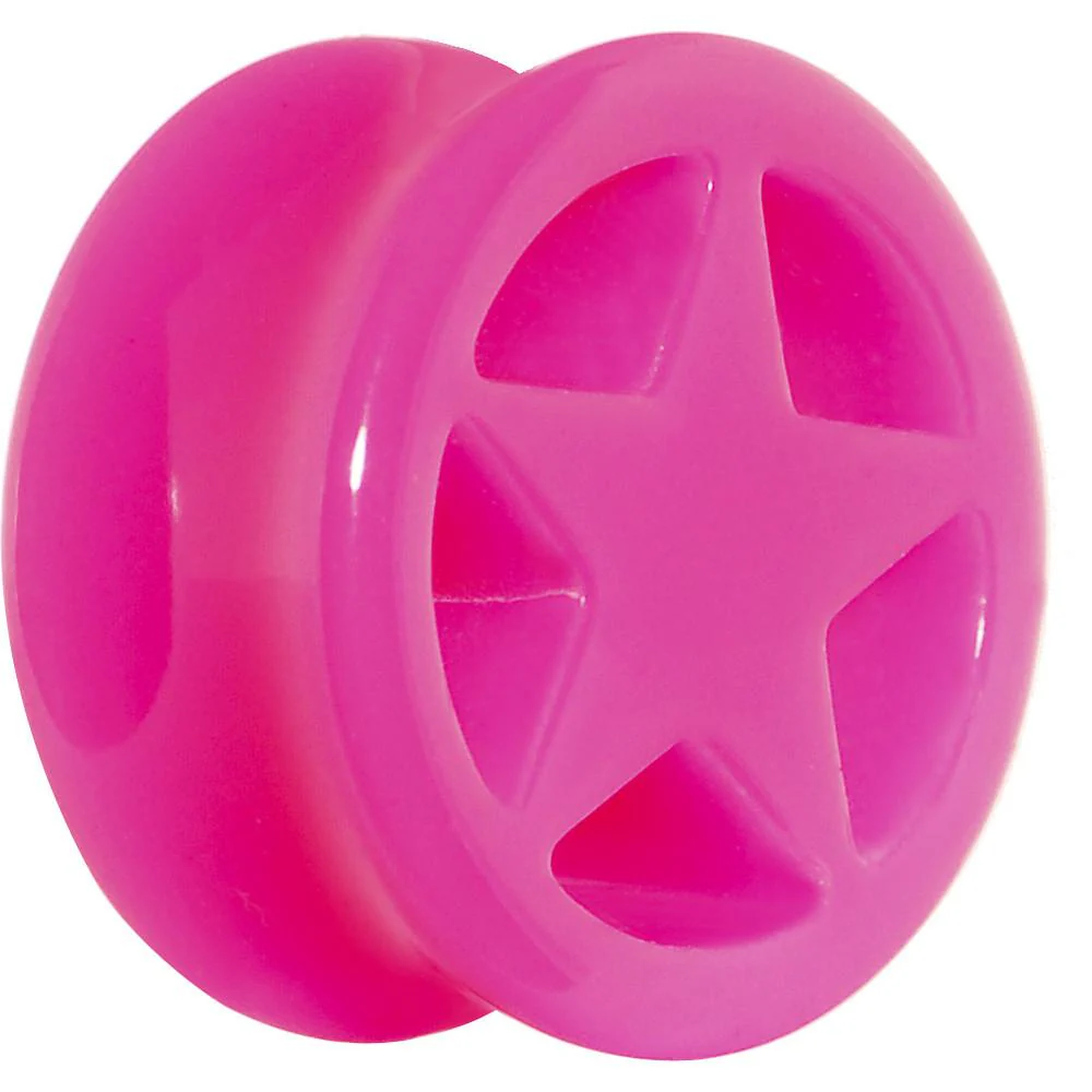 Acrylic Neon Pink Star Tunnel Plug 2G to 20mm - Image 7