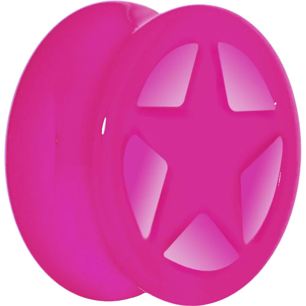 Acrylic Neon Pink Star Tunnel Plug 2G to 20mm - Image 8