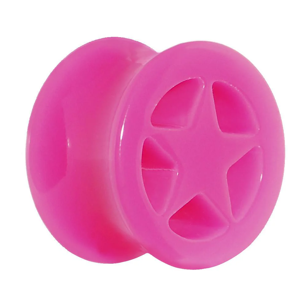 Acrylic Neon Pink Star Tunnel Plug 2G to 20mm - Image 9