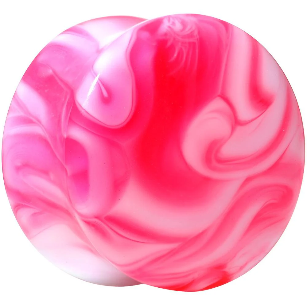 Acrylic Pink and White Marbled Saddle Plug 6G to 1 Inch - Image 10