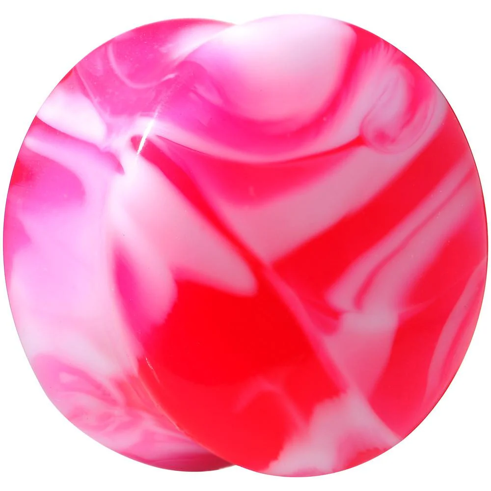 Acrylic Pink and White Marbled Saddle Plug 6G to 1 Inch - Image 11