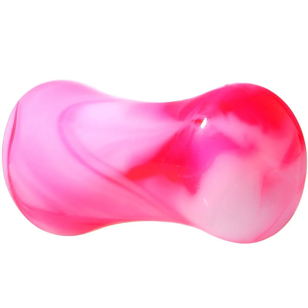 Acrylic Pink and White Marbled Saddle Plug 6G to 1 Inch - Image 3