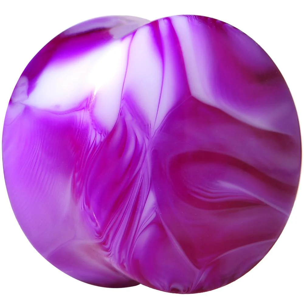 Acrylic Purple and White Marbled Saddle Plug 6G to 1 Inch - Image 10
