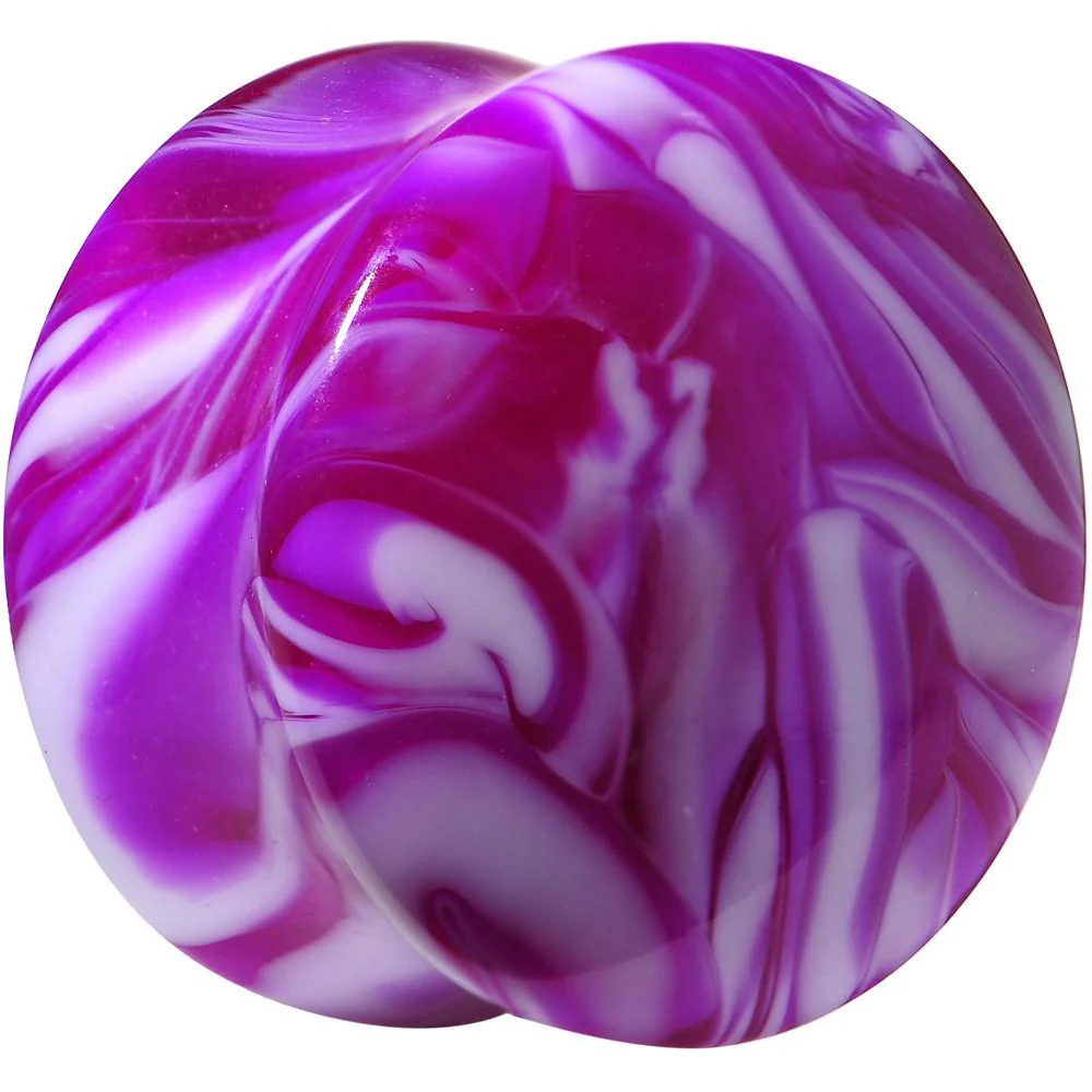 Acrylic Purple and White Marbled Saddle Plug 6G to 1 Inch - Image 11