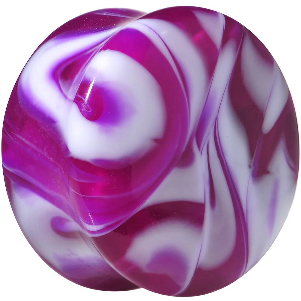 Acrylic Purple and White Marbled Saddle Plug 6G to 1 Inch - Image 12