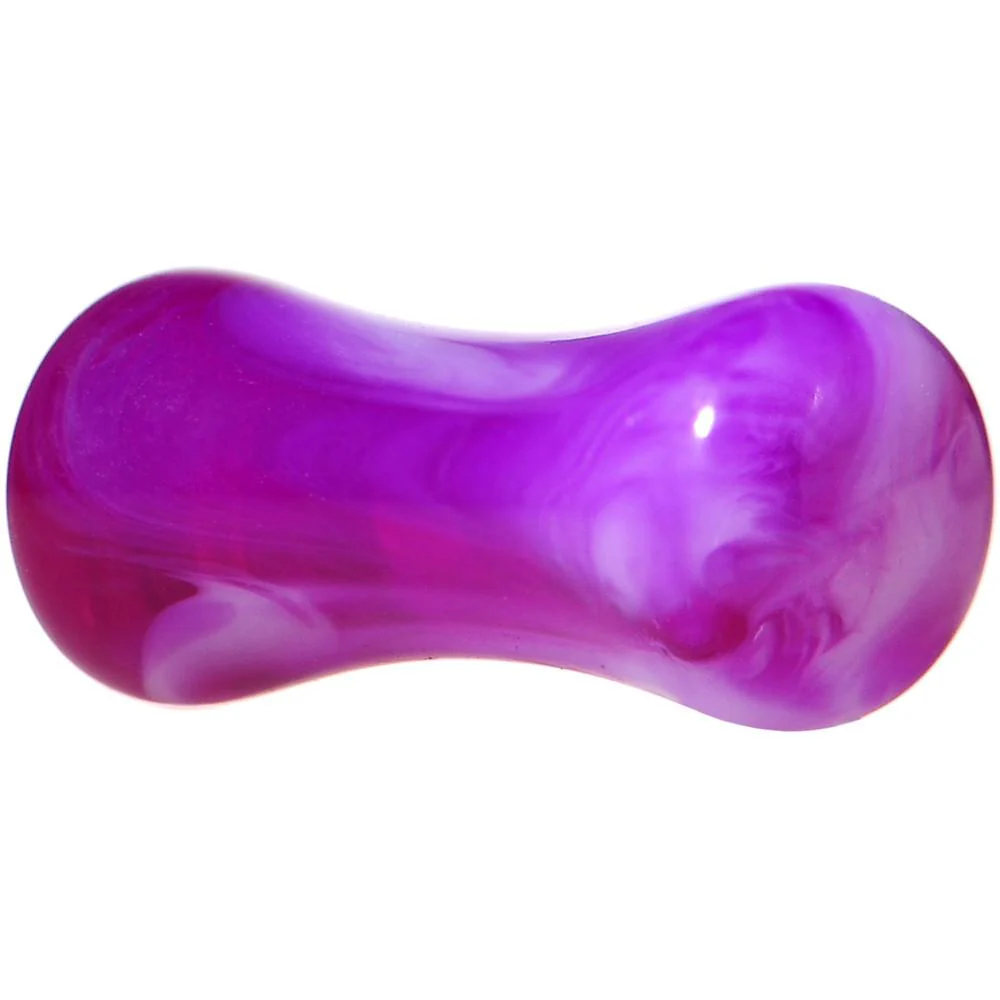 Acrylic Purple and White Marbled Saddle Plug 6G to 1 Inch - Image 3