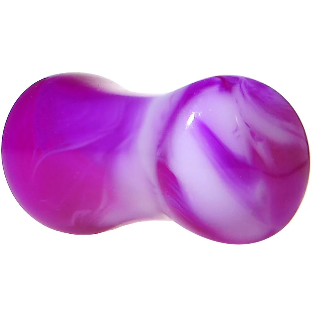 Acrylic Purple and White Marbled Saddle Plug 6G to 1 Inch - Image 4