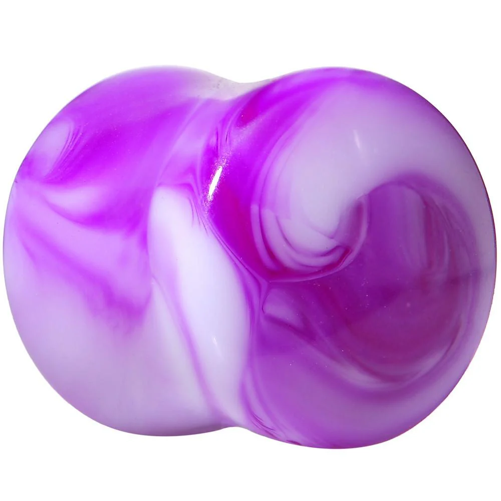 Acrylic Purple and White Marbled Saddle Plug 6G to 1 Inch - Image 6