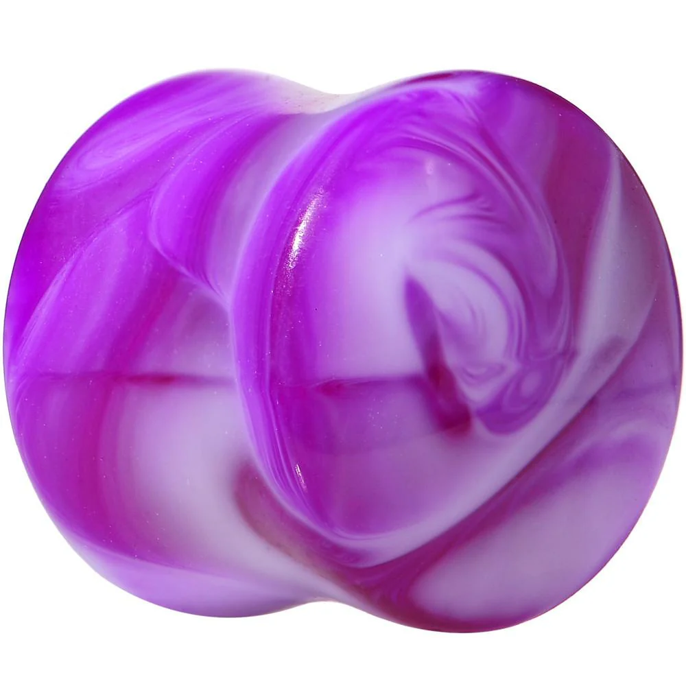 Acrylic Purple and White Marbled Saddle Plug 6G to 1 Inch - Image 7