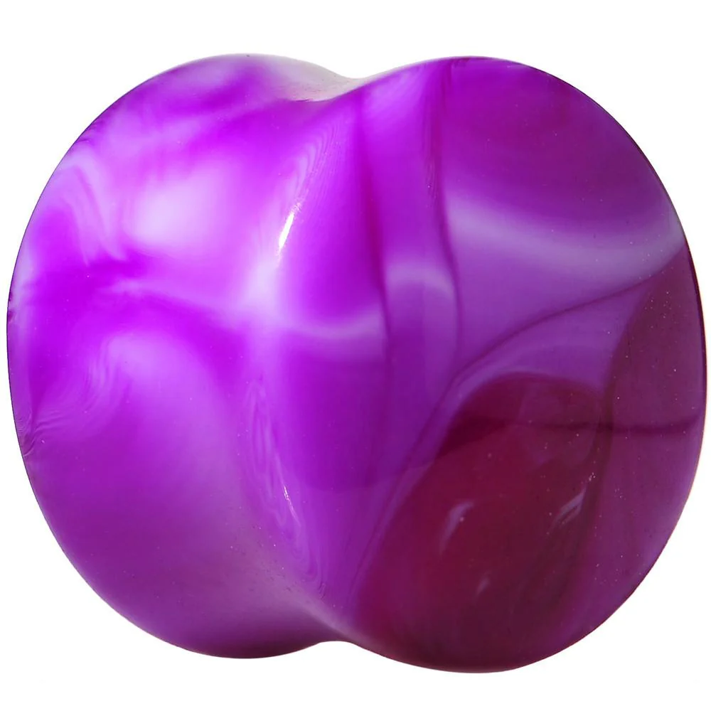Acrylic Purple and White Marbled Saddle Plug 6G to 1 Inch - Image 8