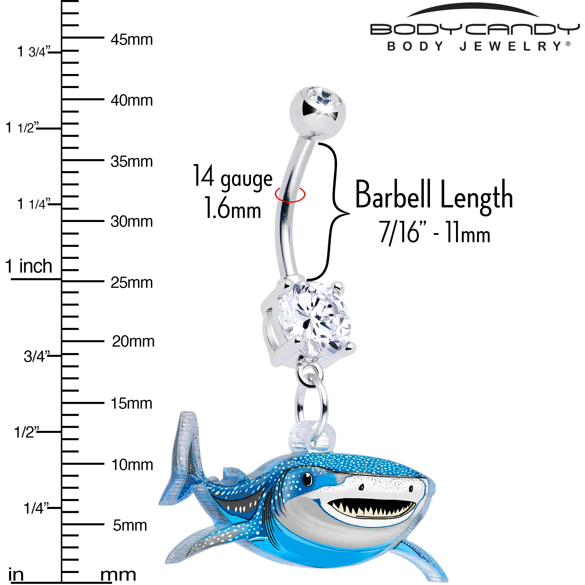 Acrylicious Attack Swimming Shark Dangle Belly Ring by Onyx O - Image 2
