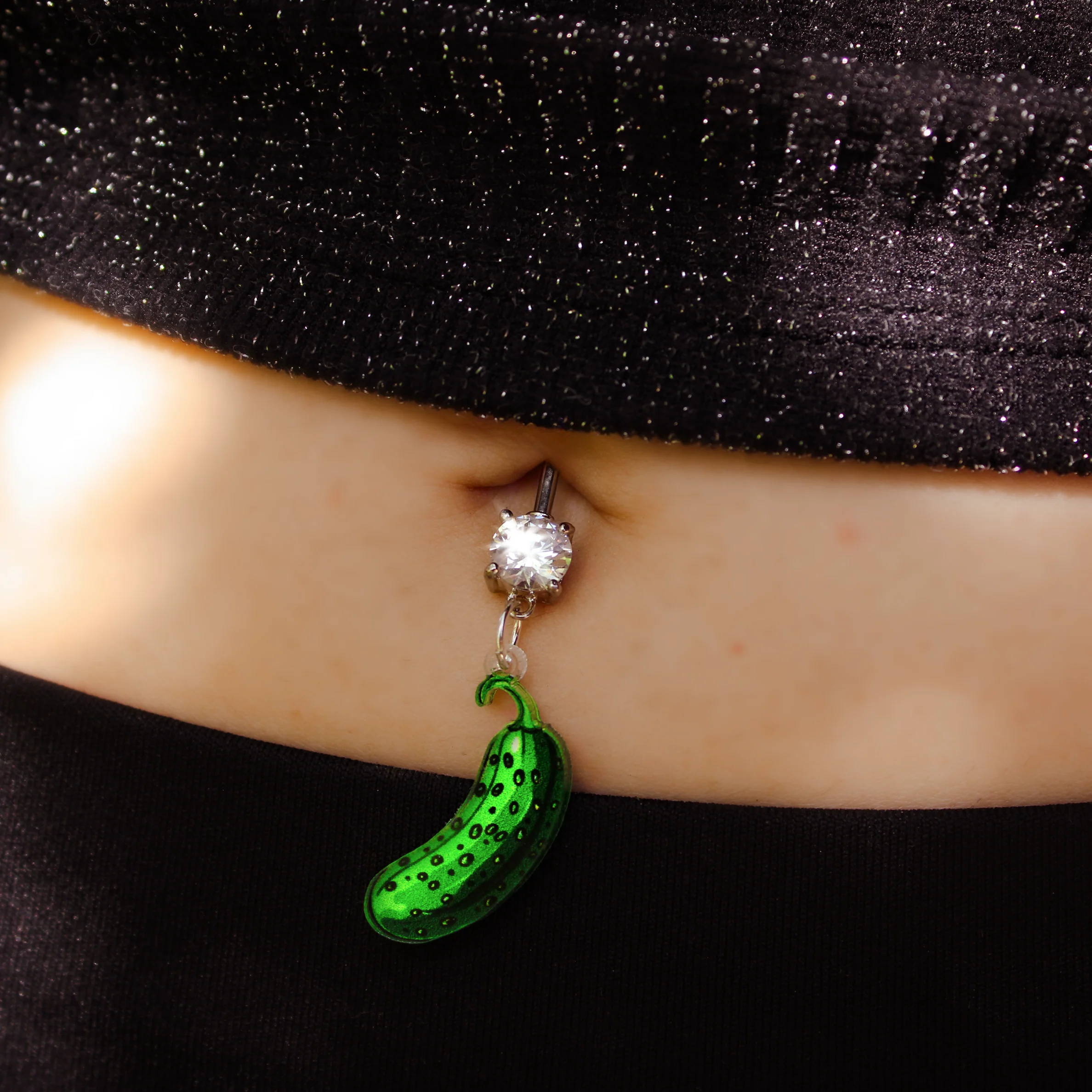 Acrylicious  Funky Green Pickle Dangle Belly Ring by Onyx O - Image 2