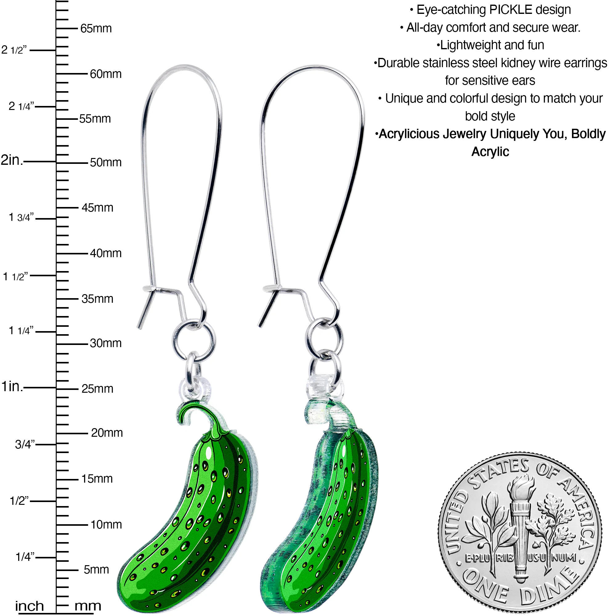 Acrylicious Funky Green Pickle Earrings by Onyx O - Image 3