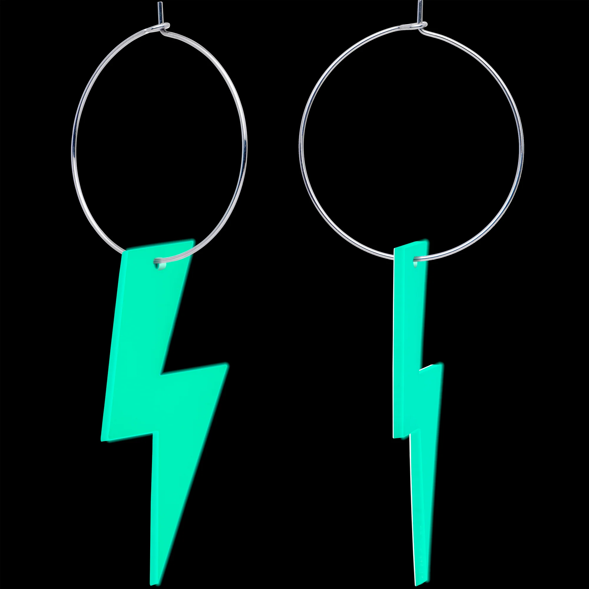 Acrylicious Glow in the Dark Lightning Bolt Hoop Earrings - Image 2