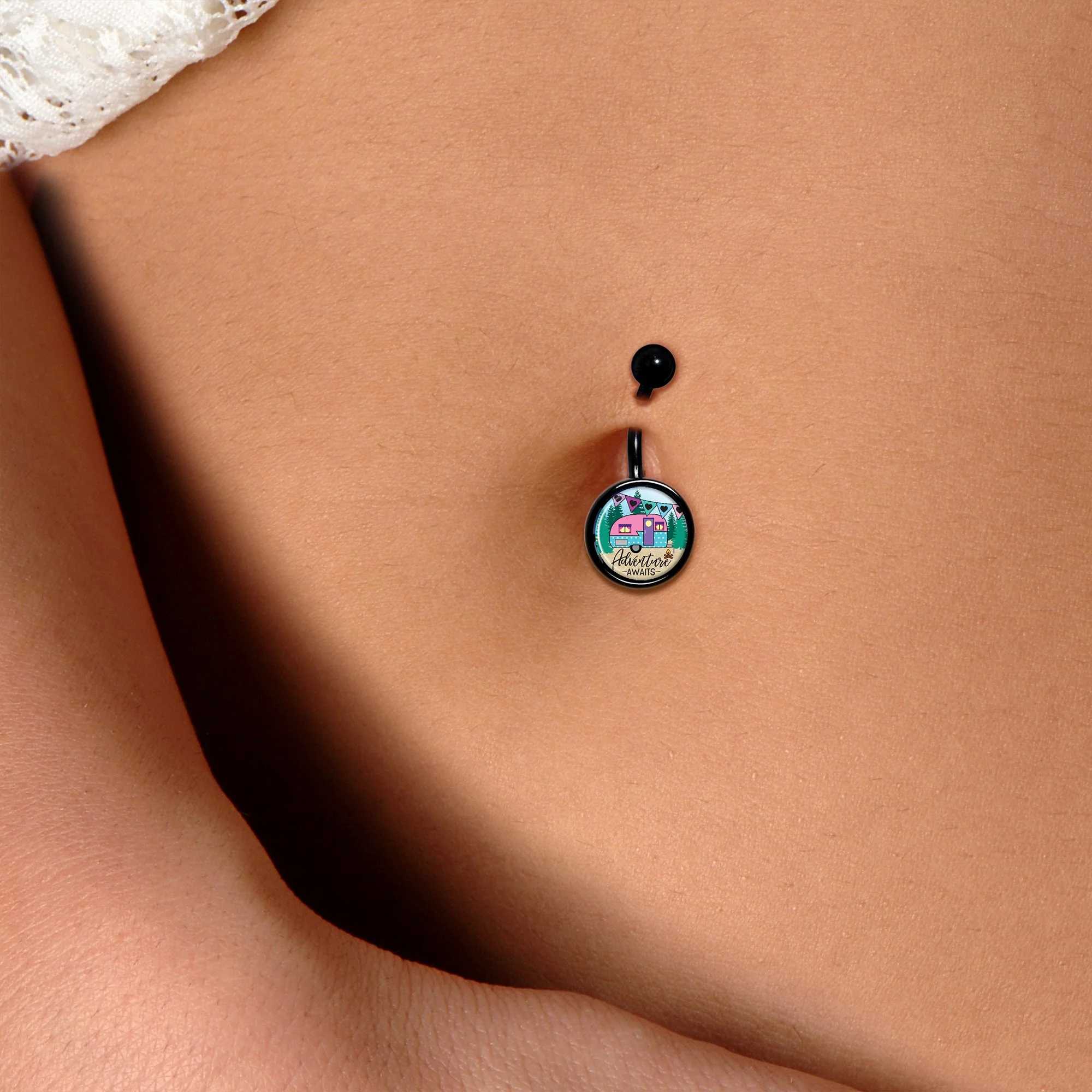 Adventure Awaits Camper Black Belly Ring - Image 3
