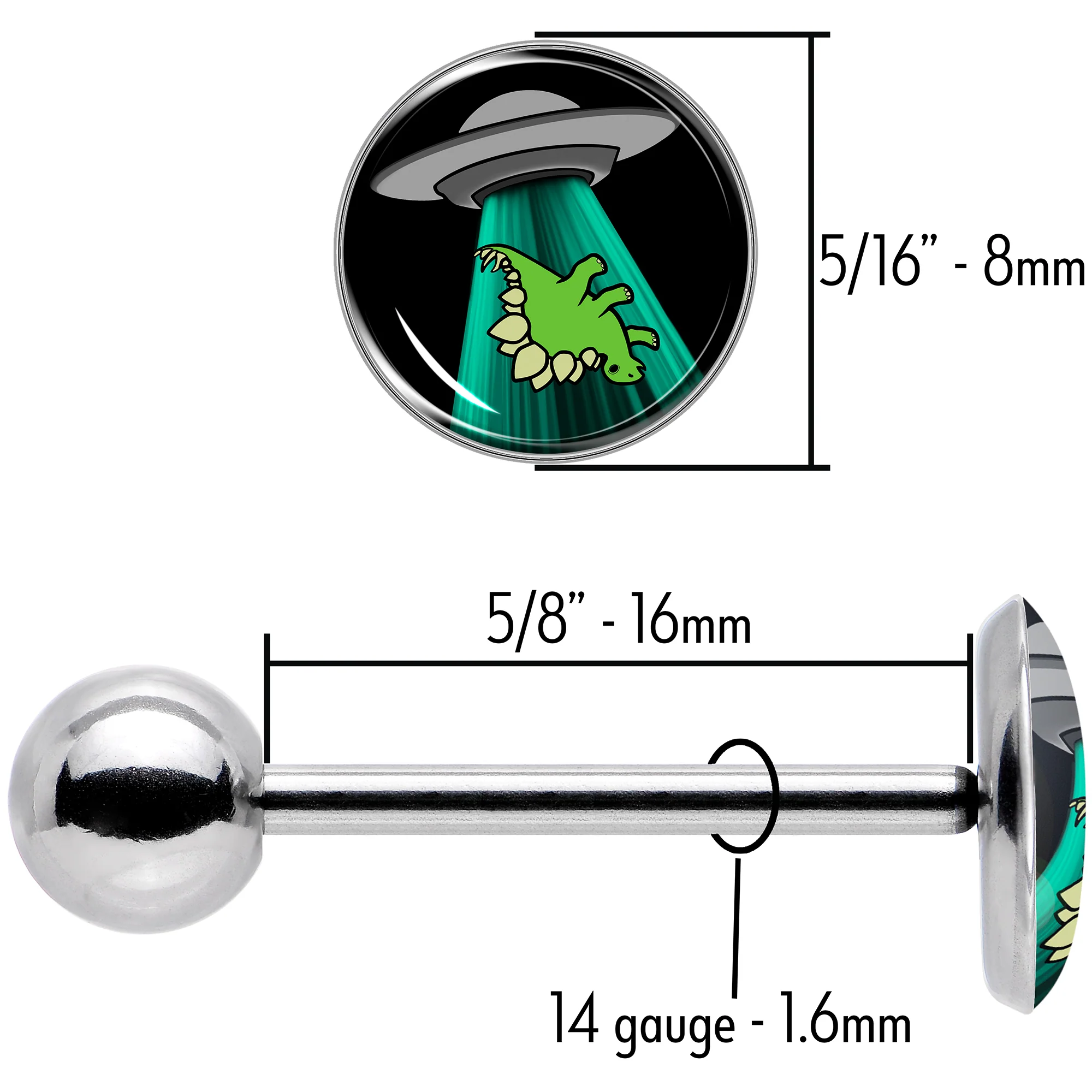 Alien UFO Dinosaur Abduction Barbell Tongue Ring by Onyx O - Image 8
