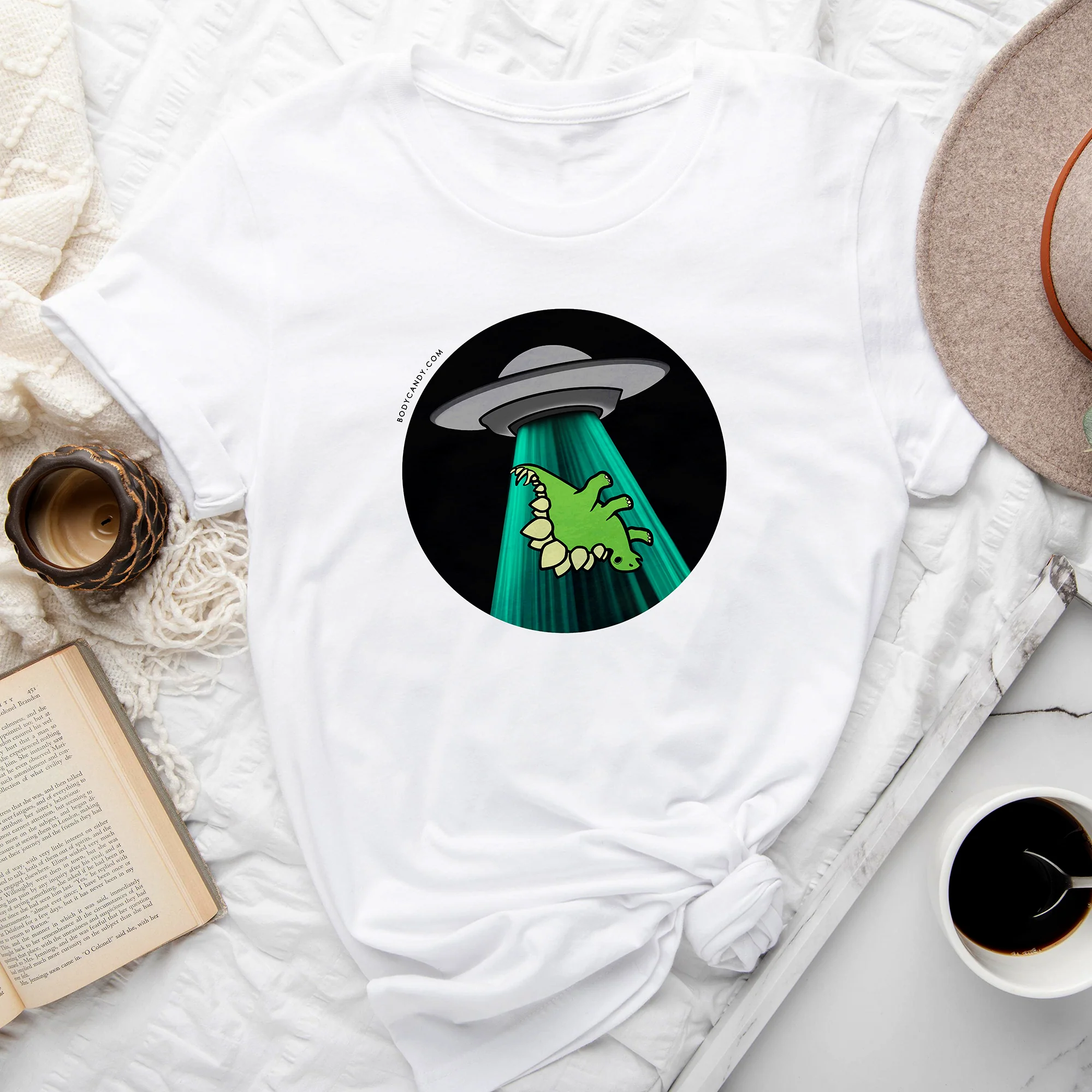 Alien UFO Dinosaur Abduction Tee Shirt - Image 2