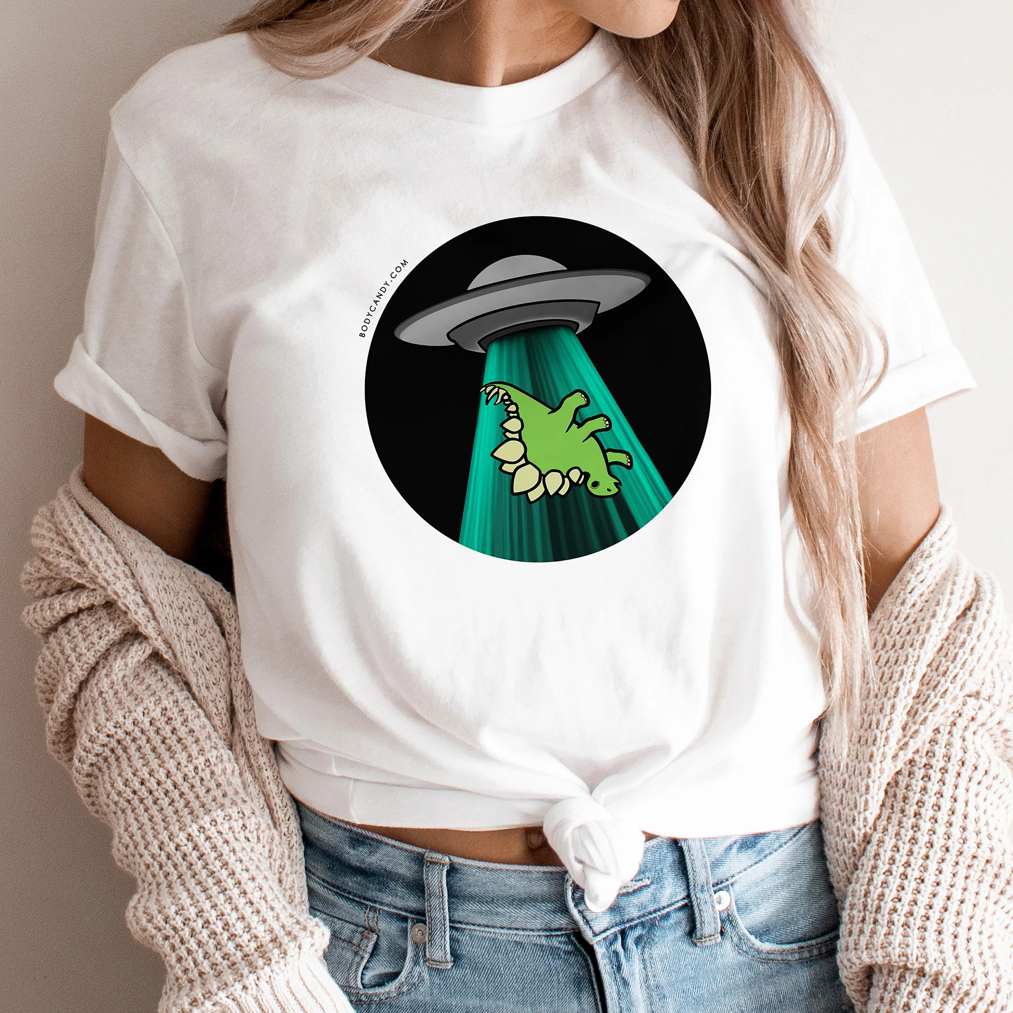 Alien UFO Dinosaur Abduction Tee Shirt - Image 3