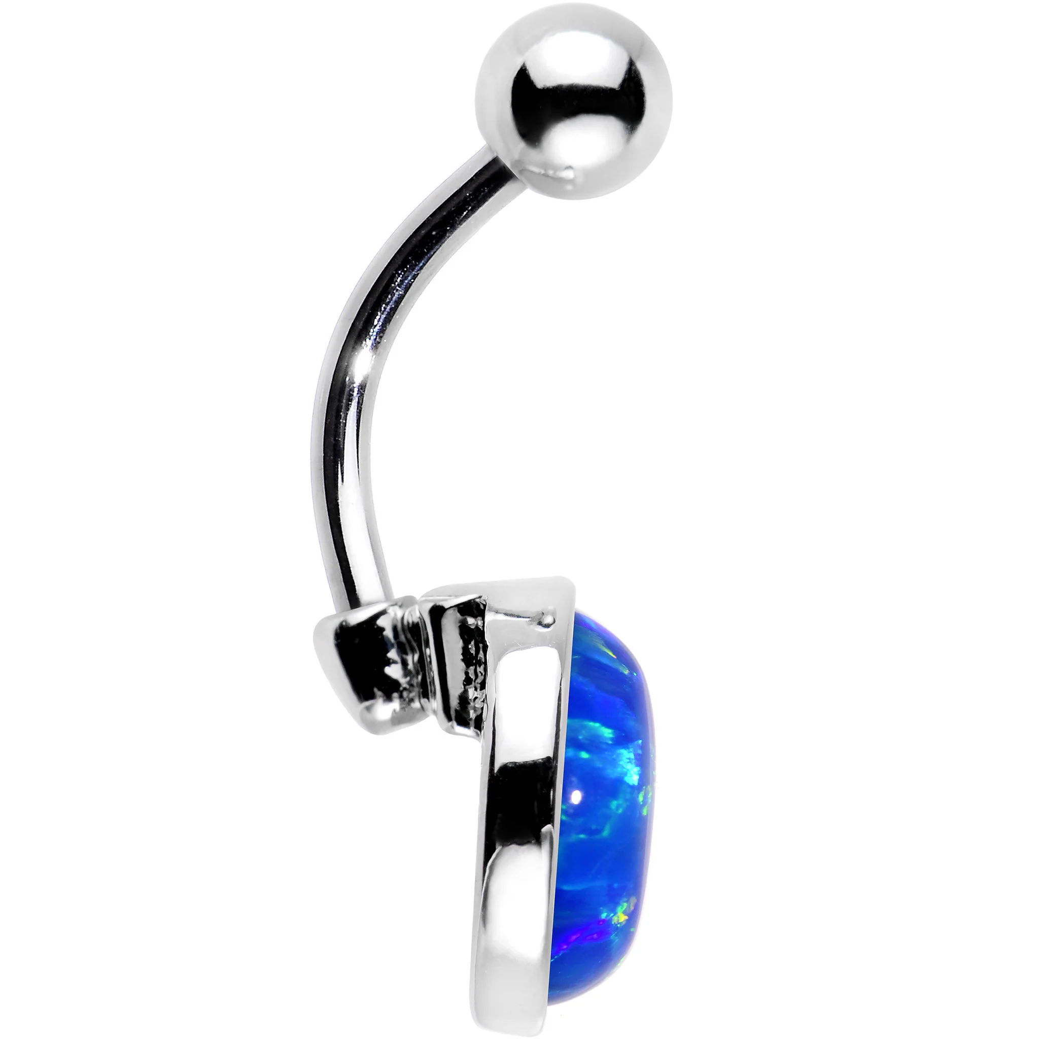 All About Blue Aqua Synthetic Opal Stainless Steel Bottom Mount Belly Ring - Image 2