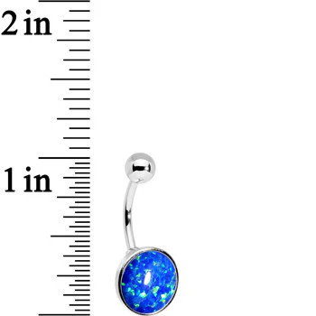 All About Blue Aqua Synthetic Opal Stainless Steel Bottom Mount Belly Ring - Image 3