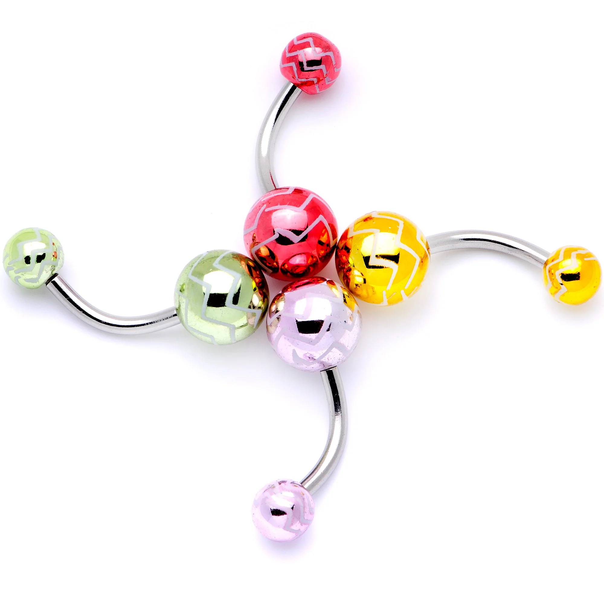 All About Eye Catching Zig Zag Party Pack Belly Ring Set of 4 - Image 2