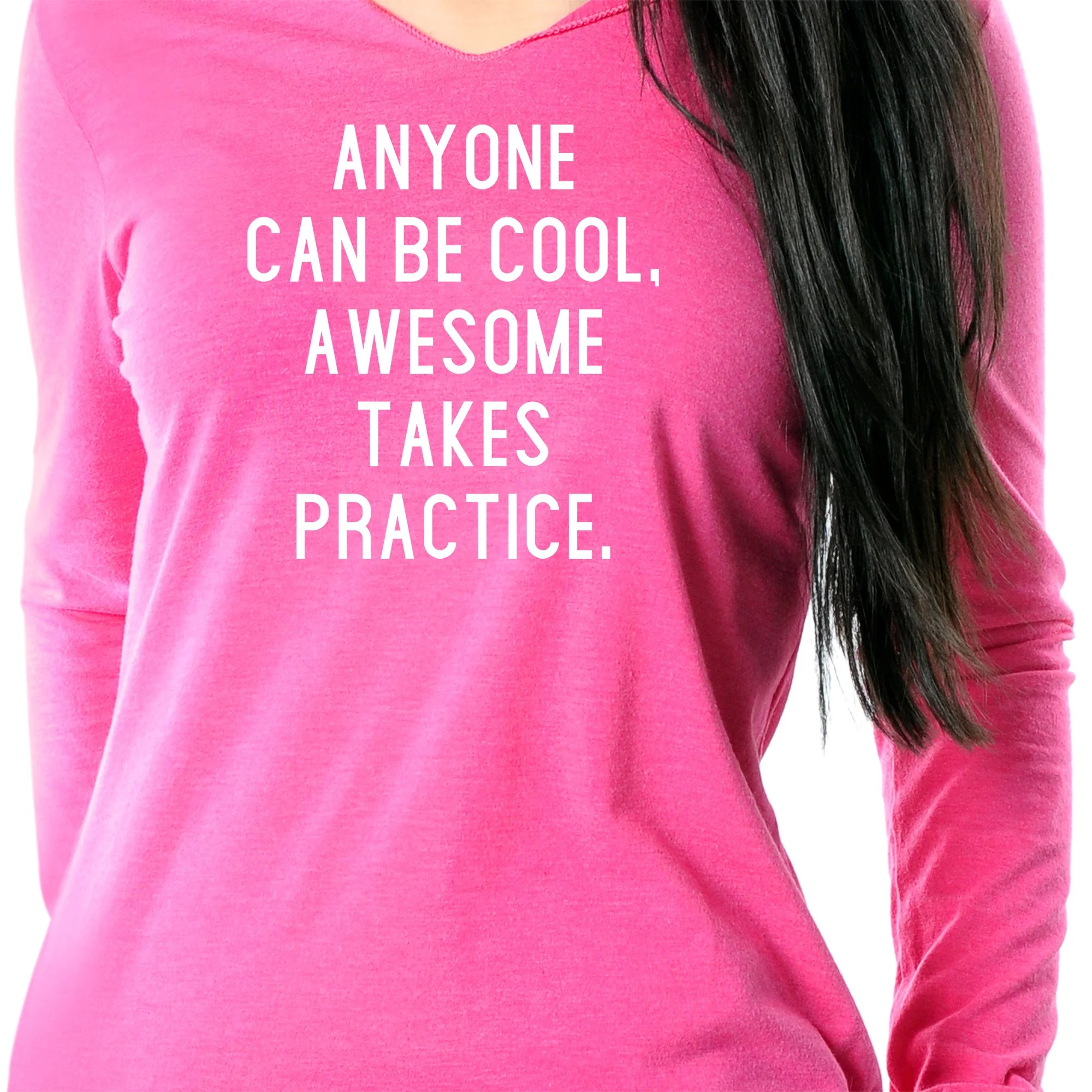 Anyone can be cool, but awesome takes practice Tapered Long Sleeve Hoodie - Image 3