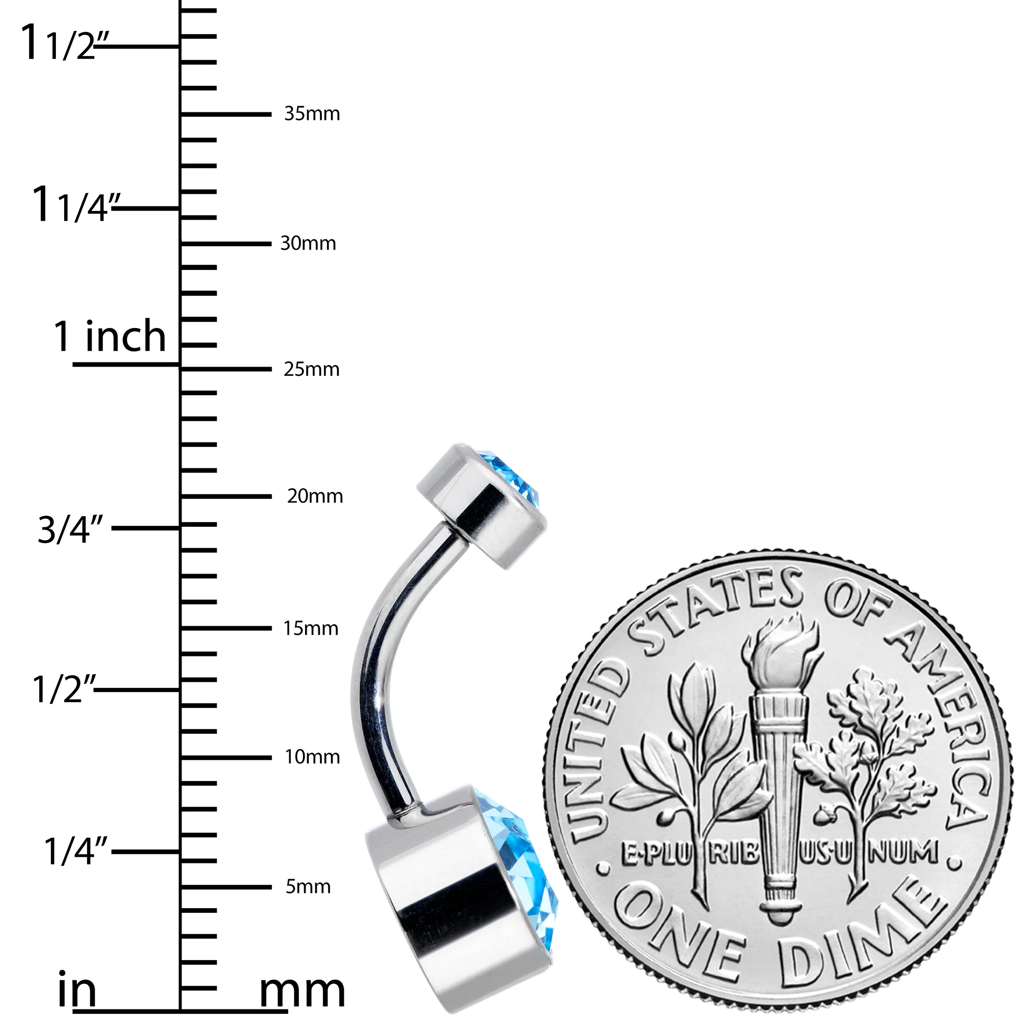 Aqua 8mm Titanium Internal Thread Belly Ring Created with Crystals - Image 4