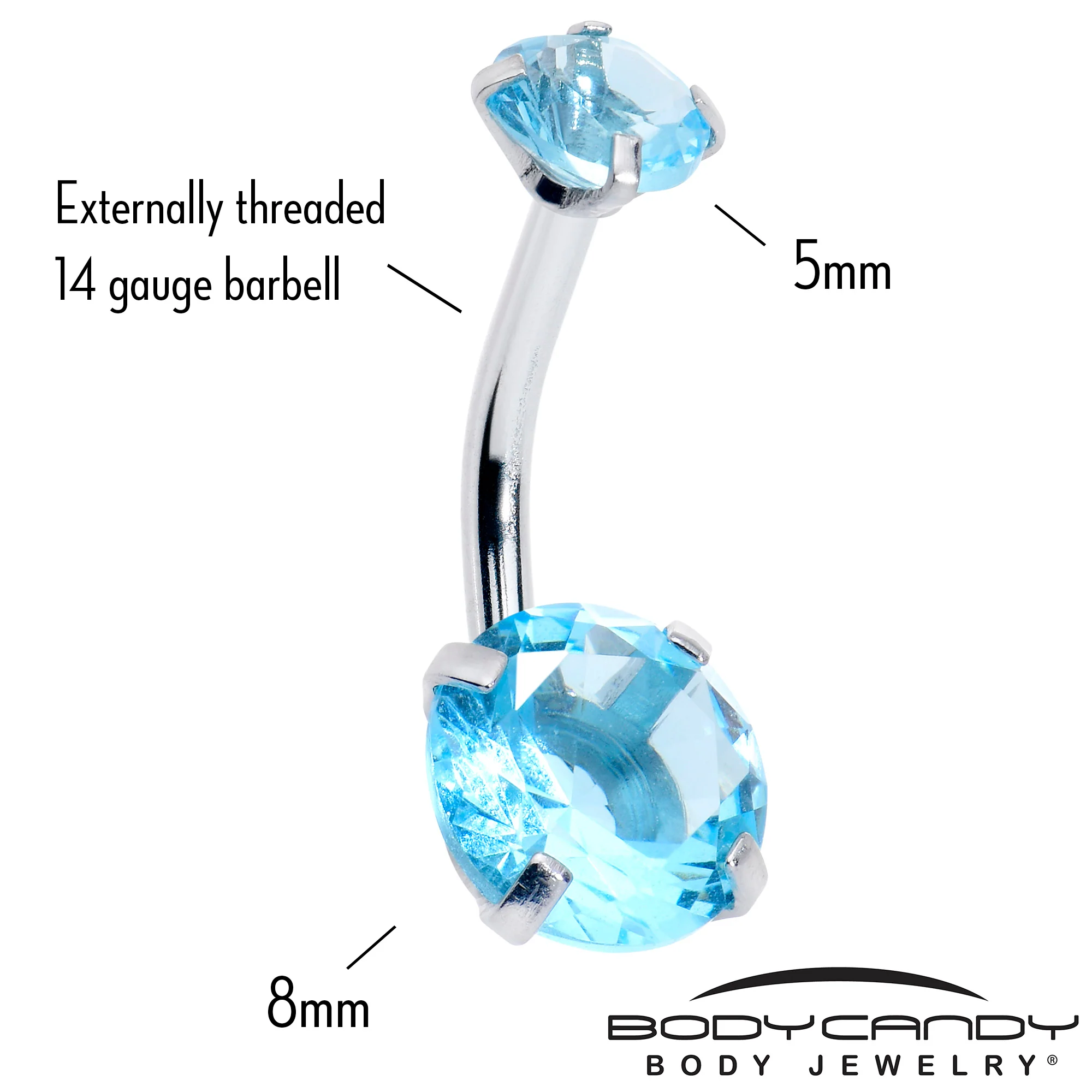 Aqua Blue Gem March Birthstone Double Mount Belly Ring - Image 2